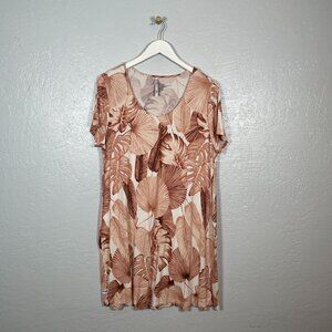 Soma Women L White Tan Tropical Cool Nights Nightgown Sleep Shirt Short Sleeve